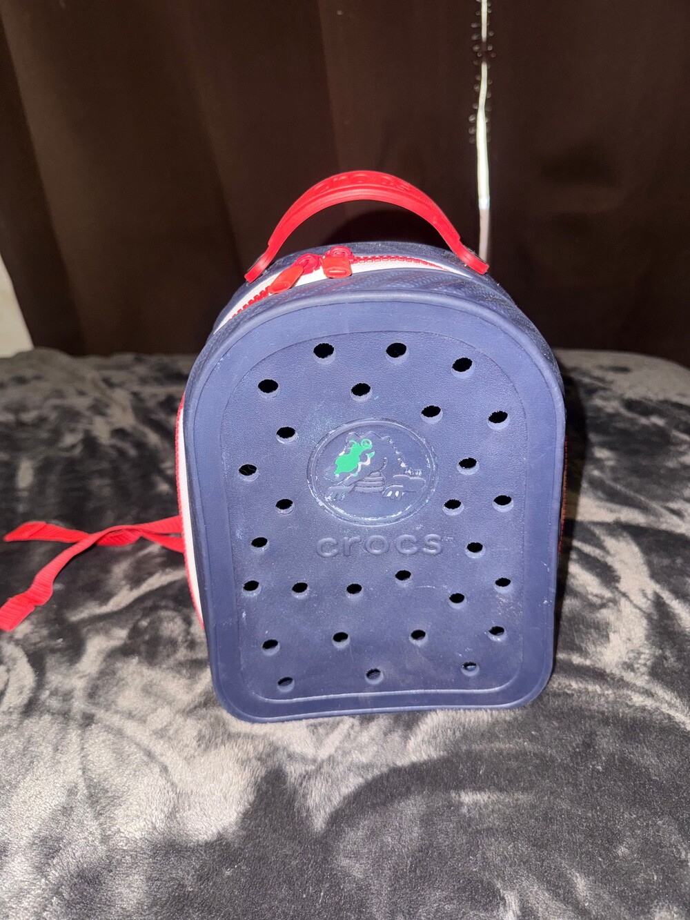 Crocs mini Backpack Navy Blue Red Adjustable Strap Small Travel Bag
